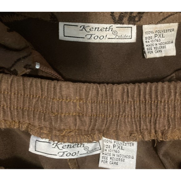 Kenneth Too 2 piece set brown PXL zip up long sleeve collared pants animal print - Picture 10 of 10